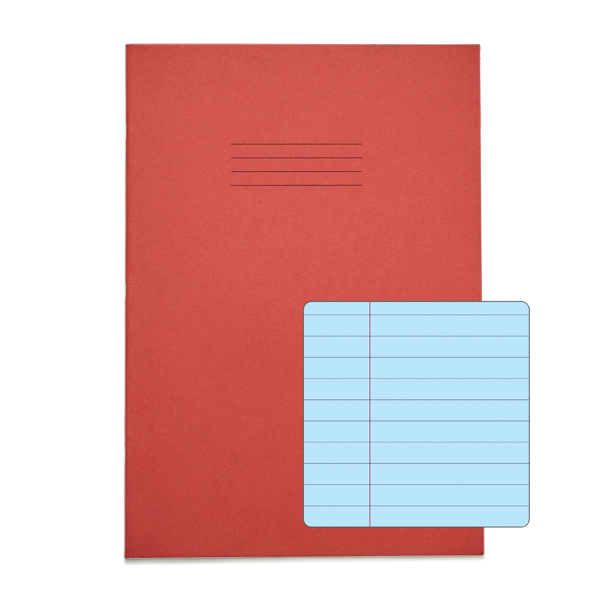 RHINO A4 Special Exercise Book 48 Page, Red with Tinted Blue Paper, F8M (Pack of 50)