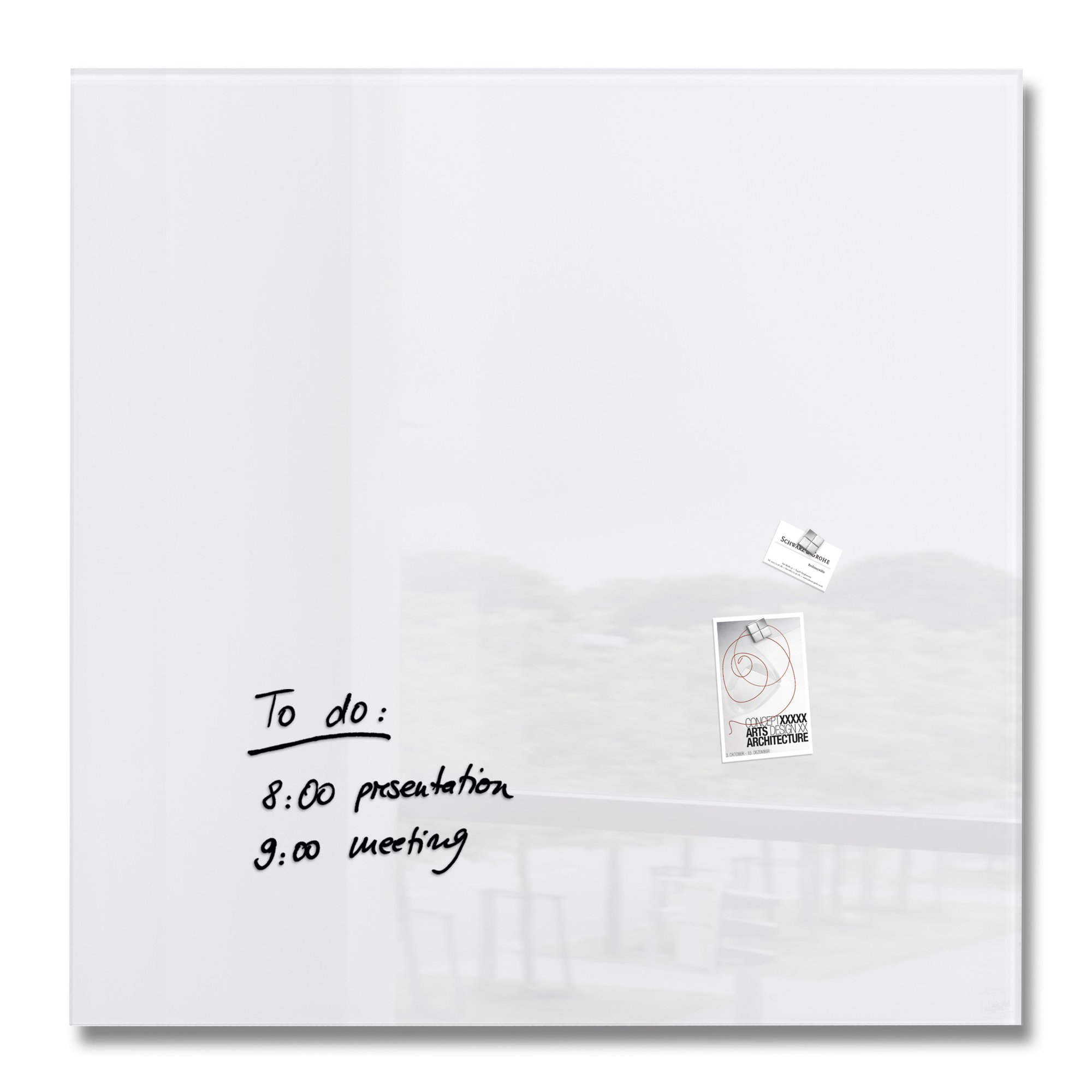 Wall Mounted Magnetic Glass Board 1000x1000x18mm - Black