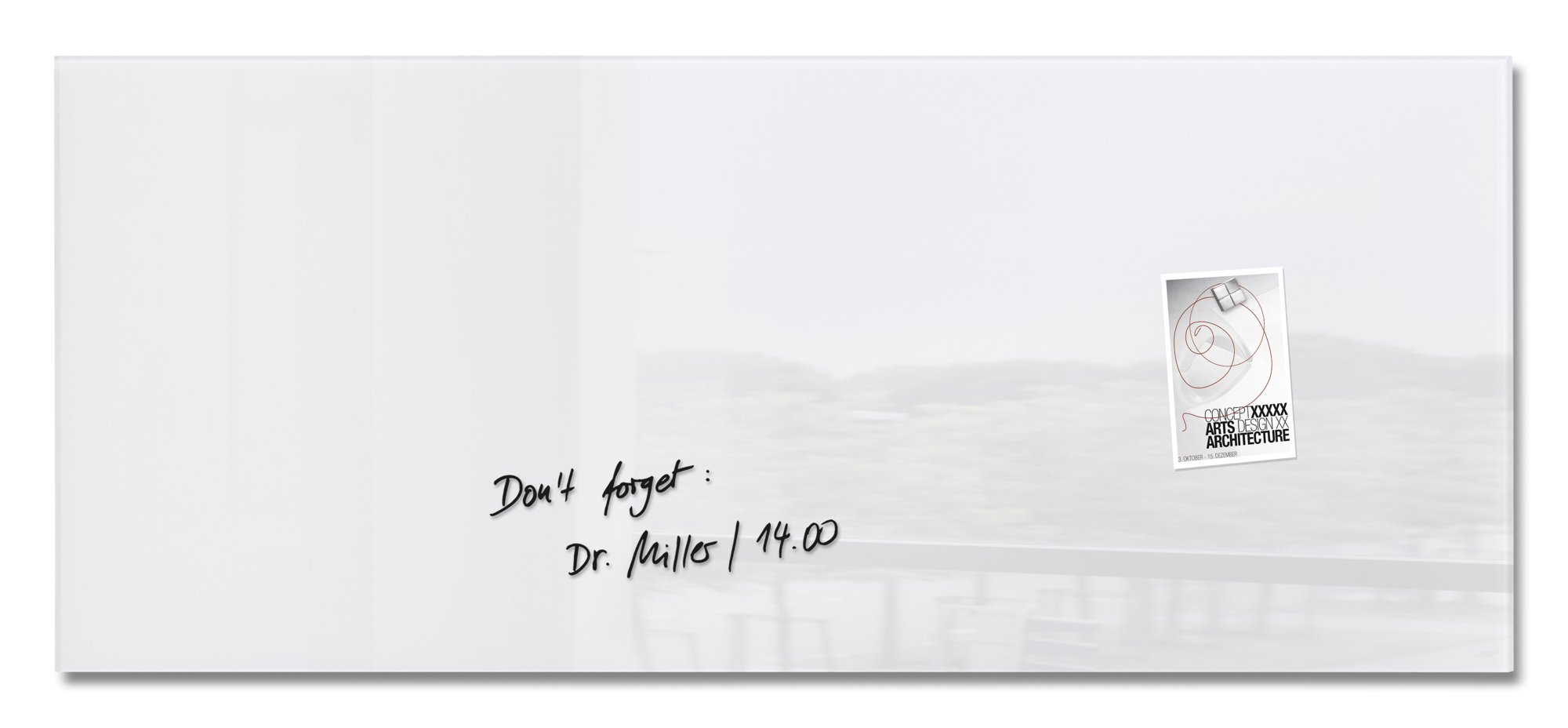 Wall Mounted Magnetic Glass Board 1300x550x15mm - Black