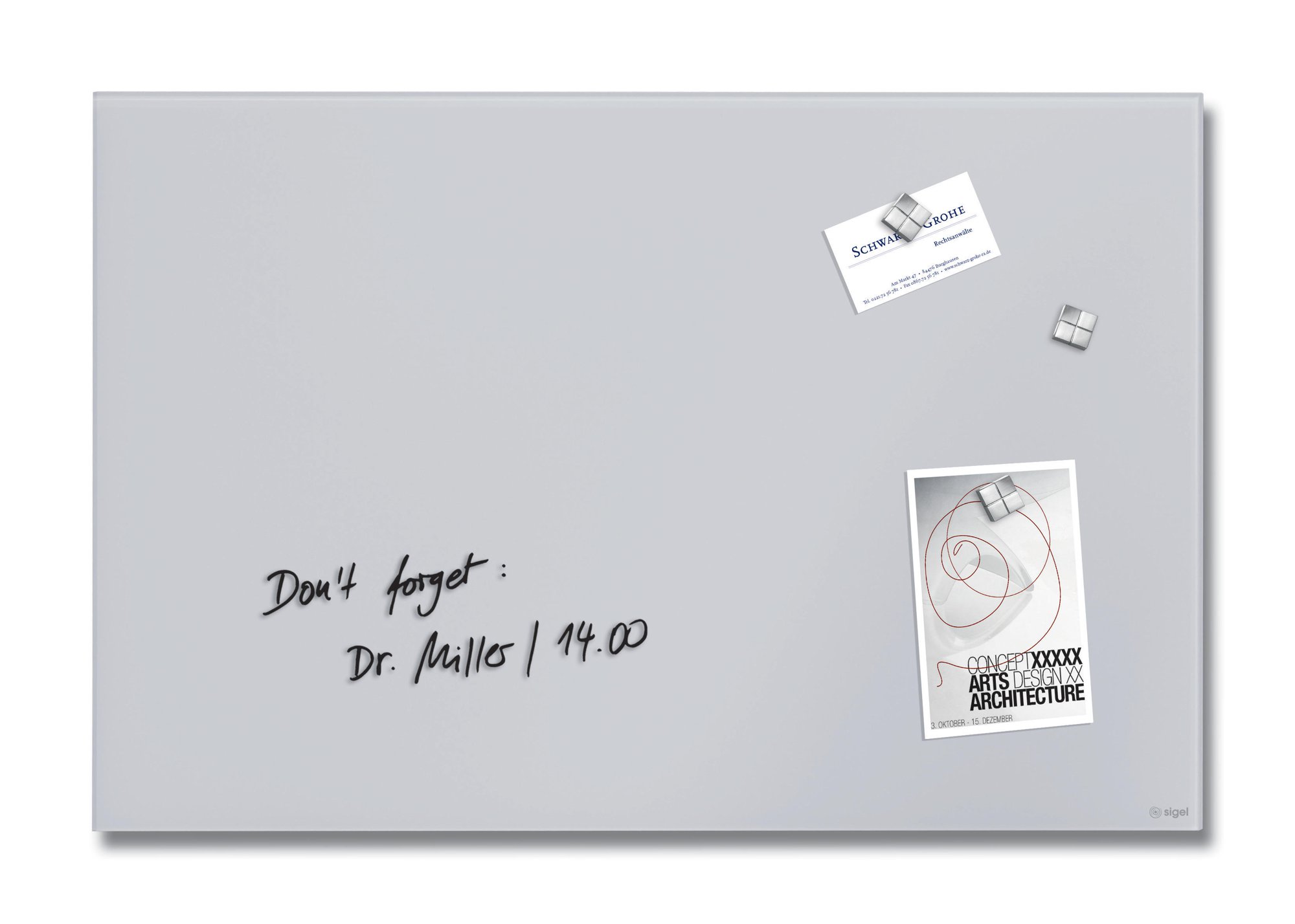 Wall Mounted Magnetic Glass Board 600x400x15mm - Matt Mint