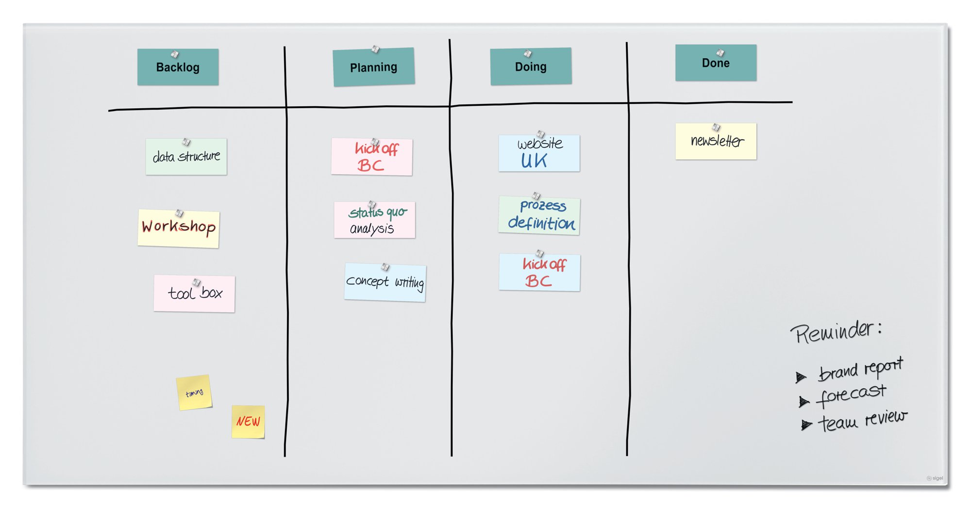 Wall Mounted Magnetic Glass Board 1500x1000x18mm - Matt Super White
