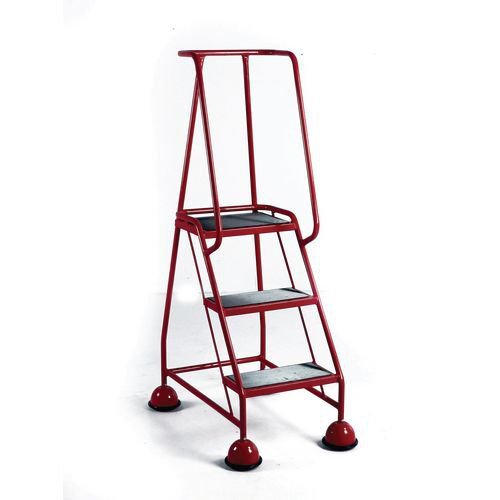 Slingsby Mobile 3 Tread Platform Steps With Full Handrail and Cup Feet 125Kg Capacity W380 x D280 x H762mm (Platform) Red - 385135