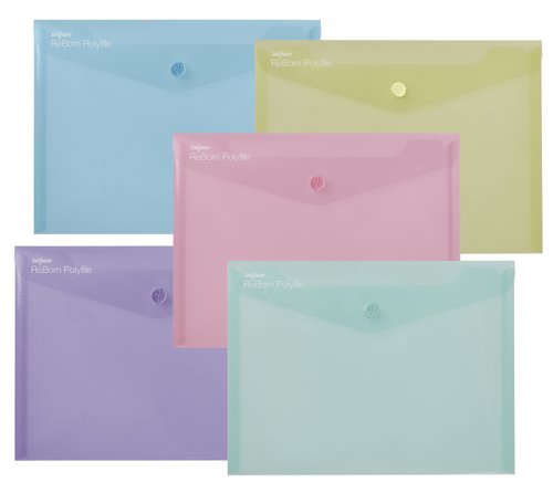 Snopake ReBorn A5 Polyfile Popper Wallet with Press-Stud Closure Pastel PK5 15910