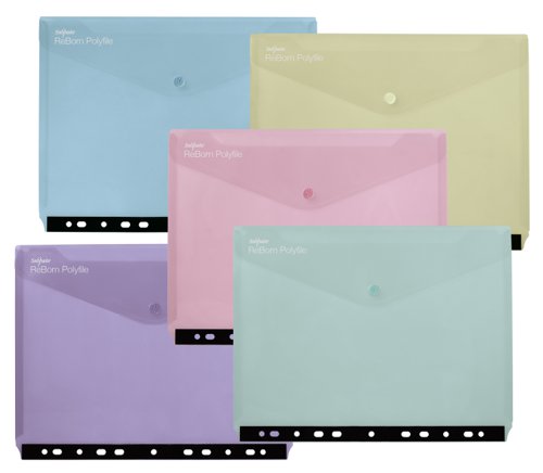 Snopake ReBorn A4 Polyfile Ringbinder Popper Wallet with Press-Stud Closure Pastel PK5 15916