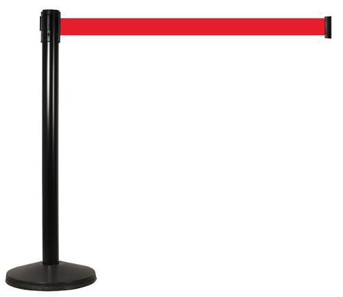 SECO Retractable 2m Post Black with Red Tape - RTPOSTBLACK