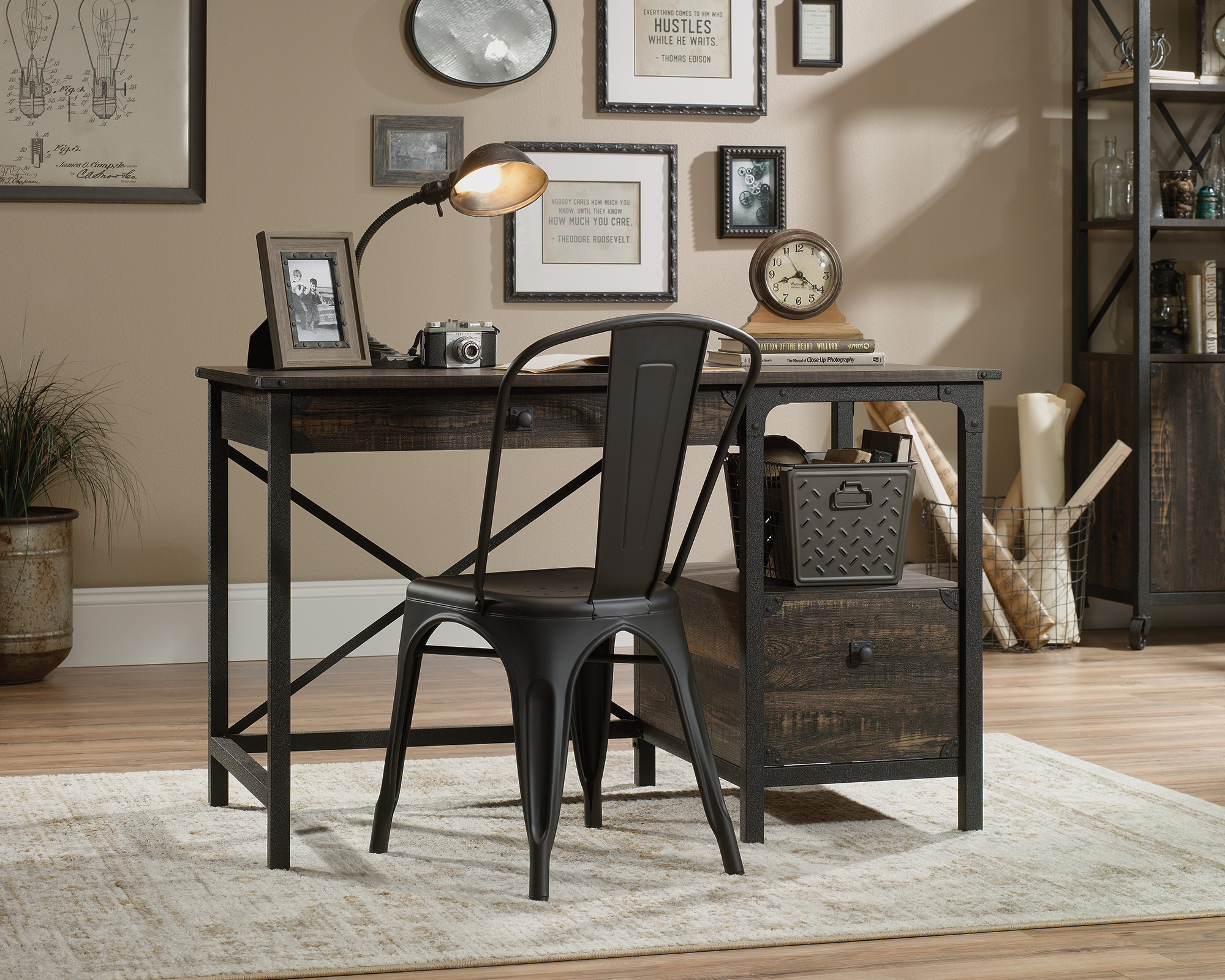 Steel Gorge Wrought Iron Style Home Office Desk Carbon Oak - 5423912 -