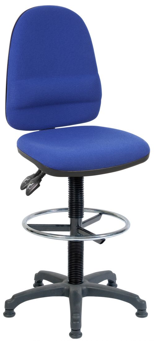 Teknik Office Ergo Twin Draughtsman Medium Back Fabric Operator Office Chair With Ring Kit Conversion and Fixed Footrest Blue - 2900BLU/1163