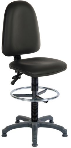 Teknik Office Ergo Twin Draughtsman Medium Back PU Operator Office Chair With Ring Kit Conversion and Fixed Footrest Black - 2900PU/1163