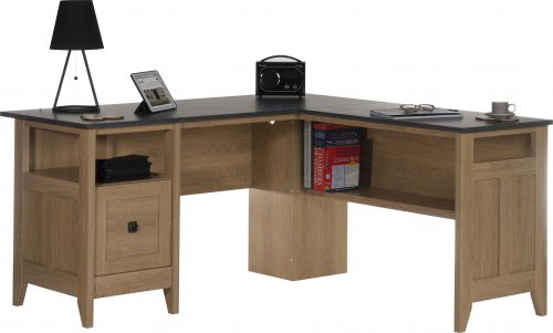 Home Study Home Office L-Shaped Desk Dover Oak with Slate Finish - 5412320