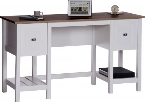 Shaker Style Home Office Desk White with Lintel Oak Finish - 5418072