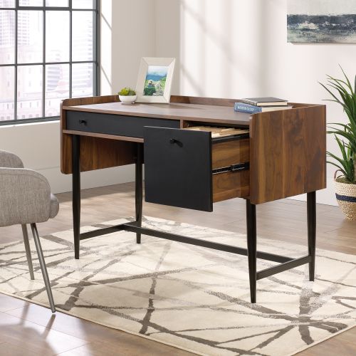 Hampstead Park Compact Home Office Desk Walnut with Black Accent Panels and Frame - 5420284