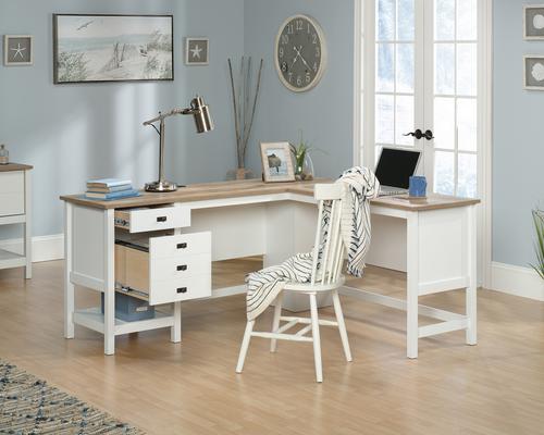 Shaker Style Home Office L-Shaped Desk White with Oak Desktop - 5428225