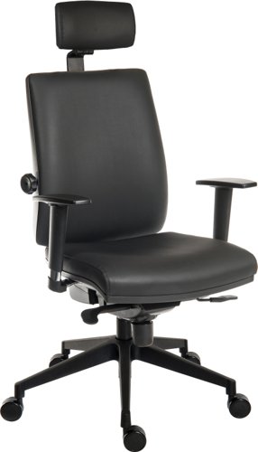 Teknik Office Ergo Plus Ergonomic Executive Operator PU Office Chair With Headrest and Apex Adjustable Arms and Ultra Base Black - Certified For 24 Ho